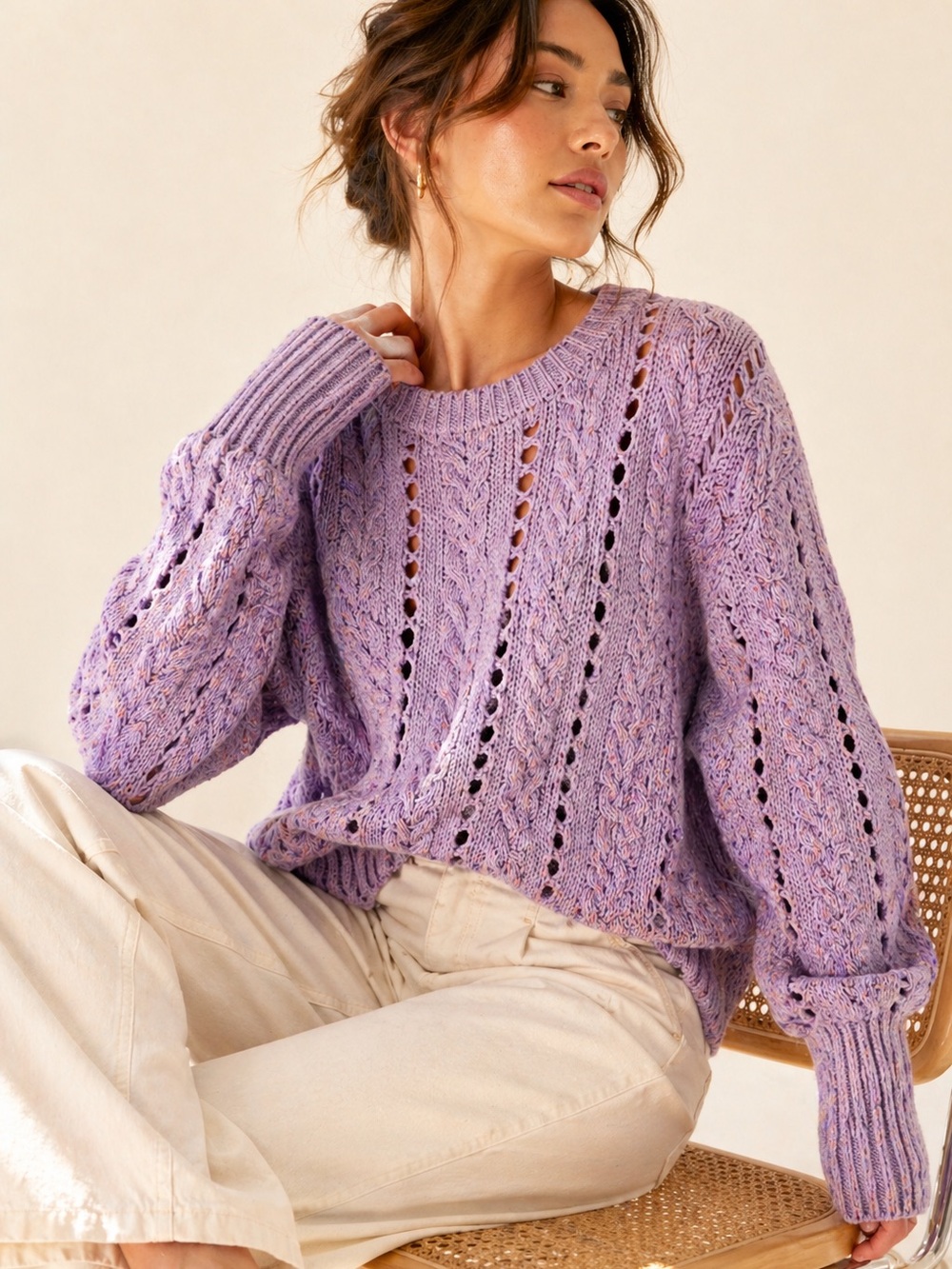 Scotch & Soda Open Cable Knit Wool Blend Balloon Sleeve Sweater M Oversized